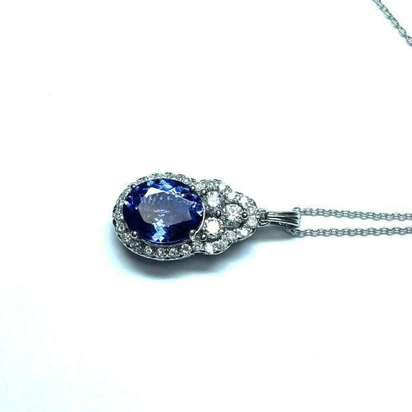 Kallati 14KT White Gold Oval 1.70ct Tanzanite and 0.57ctw Diamond Halo Pendant - Picture 4 of 5